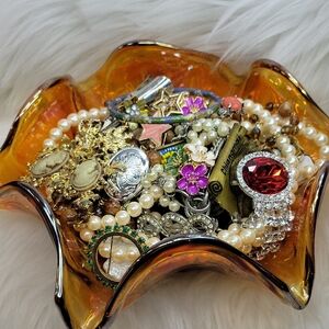 Jewelry in A Vintage Carnival Glass Bowl